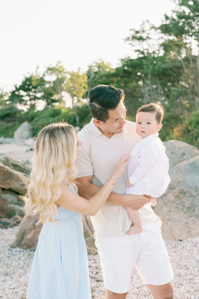 Candid family portraits on the Connecticut coastline at Hammonasset Beach with warm summer tones. Soft coastal light, Madison CT